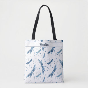 Blue Dragonflies on White Signature Tote Bag