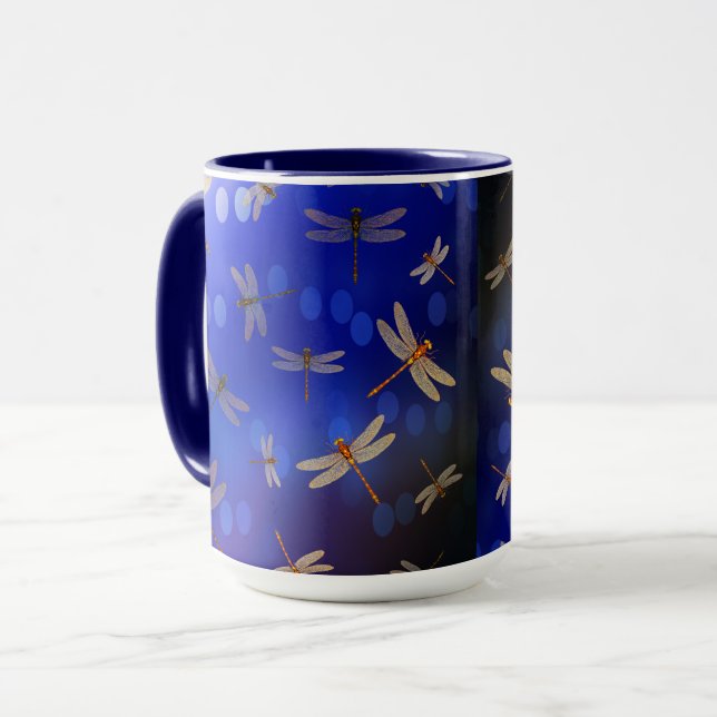 Blue Dragonflies Pattern, Coffee Mug (Front Left)
