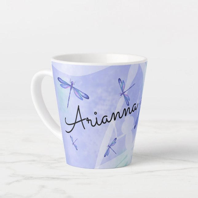 Blue Dragonflies, Personalised Coffee Mugs (Left Angle)