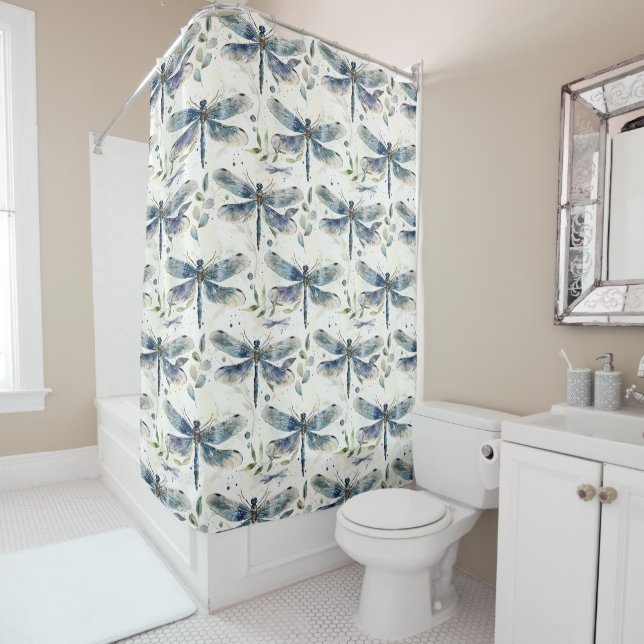 Blue Dragonflies Shower Curtain (In Situ)