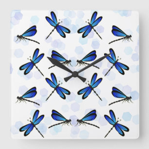blue dragonflies square wall clock