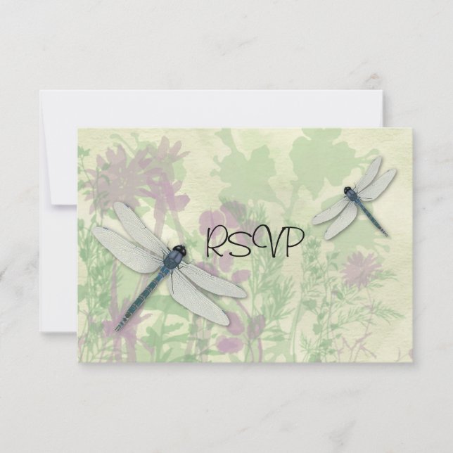 Blue Dragonflies Wedding Reception RSVP Invitation (Front)