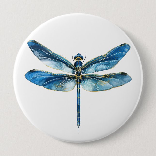 Blue dragonfly  10 cm round badge (Front)