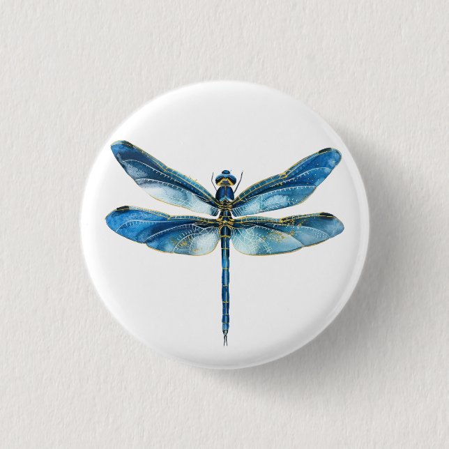 Blue dragonfly  3 cm round badge (Front)