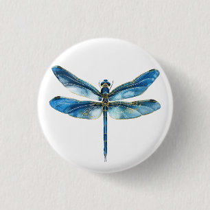Blue dragonfly  3 cm round badge