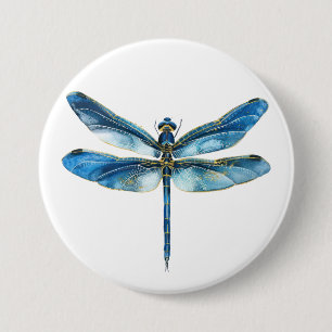 Blue dragonfly  7.5 cm round badge