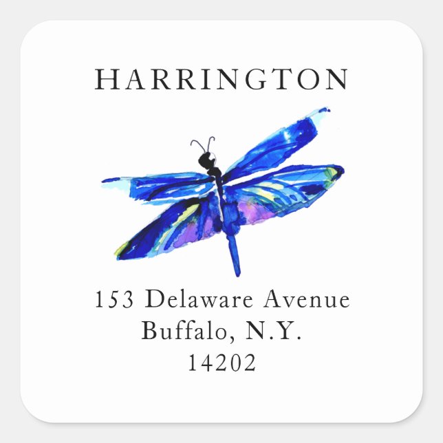 Blue Dragonfly Address Labels Elegant Nature-Theme (Front)