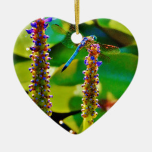 Blue Dragonfly and flowers Ceramic Tree Decoration