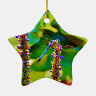 Blue Dragonfly and flowers Ceramic Tree Decoration