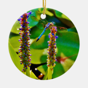 Blue Dragonfly and flowers Ceramic Tree Decoration