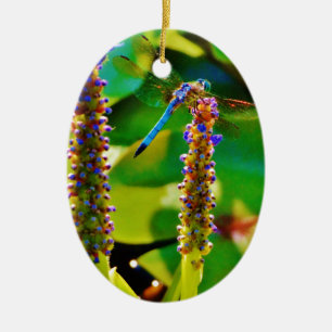 Blue Dragonfly and flowers Ceramic Tree Decoration