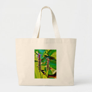 Blue Dragonfly and flowers Large Tote Bag