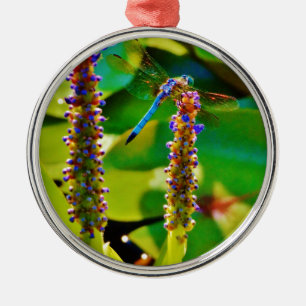 Blue Dragonfly and flowers Metal Tree Decoration