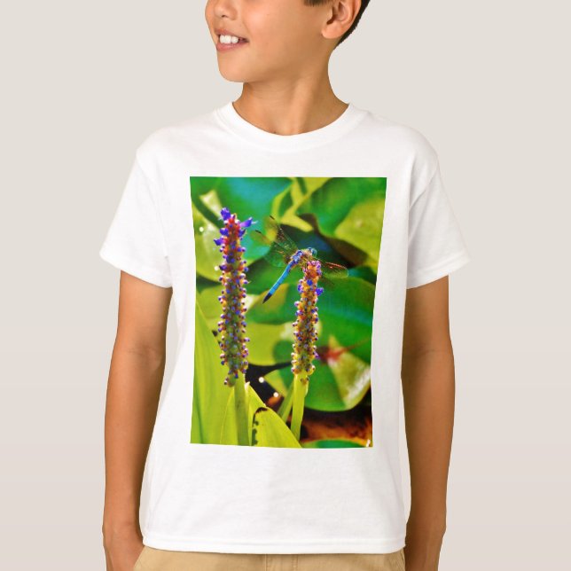 Blue Dragonfly and flowers T-Shirt (Front)