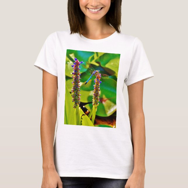 Blue Dragonfly and flowers T-Shirt (Front)