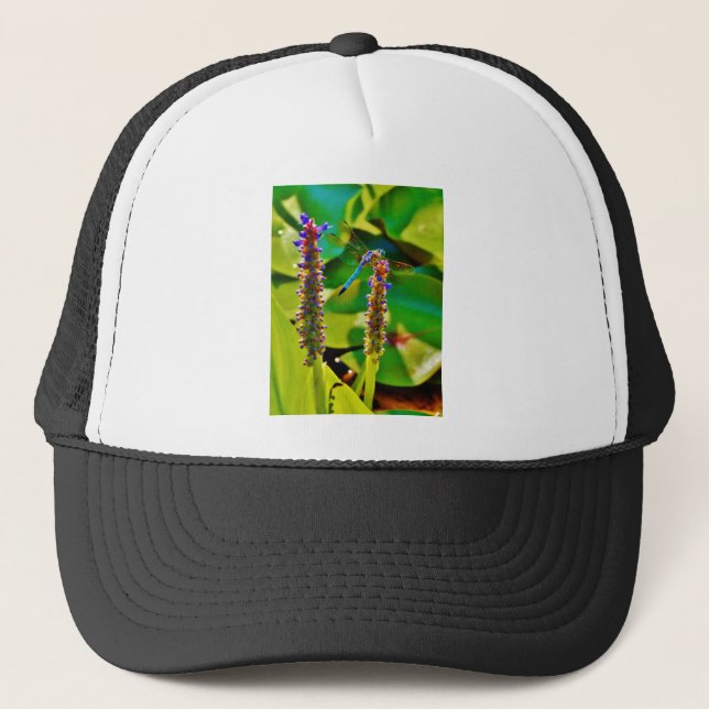 Blue Dragonfly and flowers Trucker Hat (Front)