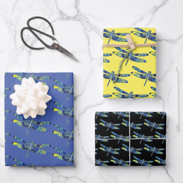 Blue Dragonfly Art Wrapping Craft Paper (Front)