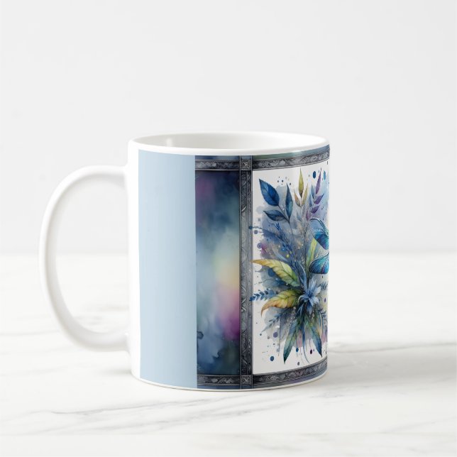 Blue Dragonfly Botanical Watercolor Coffee Mug (Left)