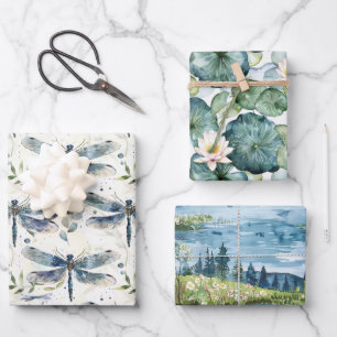 Blue Dragonfly Bridal Shower Wrapping Paper Sheet