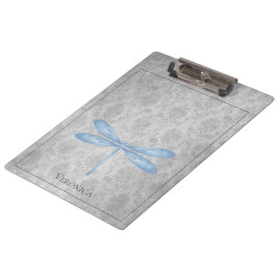 Blue Dragonfly Damask Clipboard