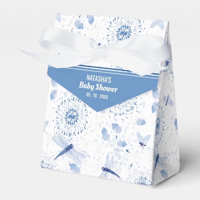 Blue Dragonfly Floral Baby Shower Favour Box (Front Side)