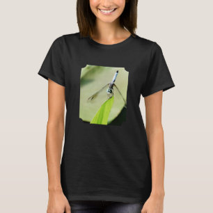 Blue Dragonfly green leaf Nature Photograph photo T-Shirt