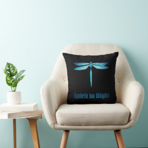 Blue Dragonfly in Flight Illustration Cushion