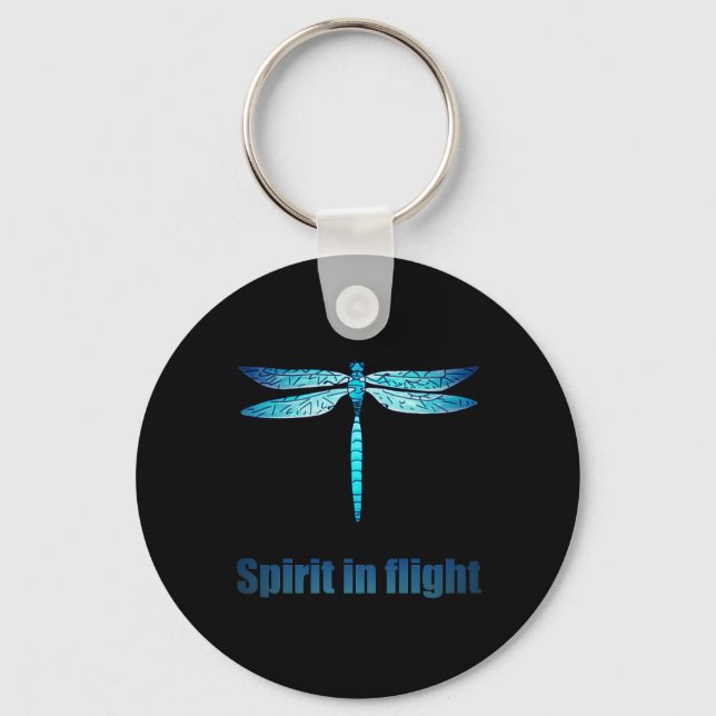 Blue Dragonfly in Flight Illustration Key Ring (Front)