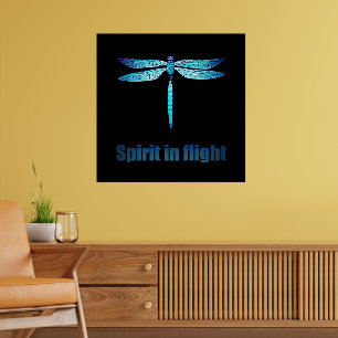 Blue Dragonfly in Flight Illustration Poster
