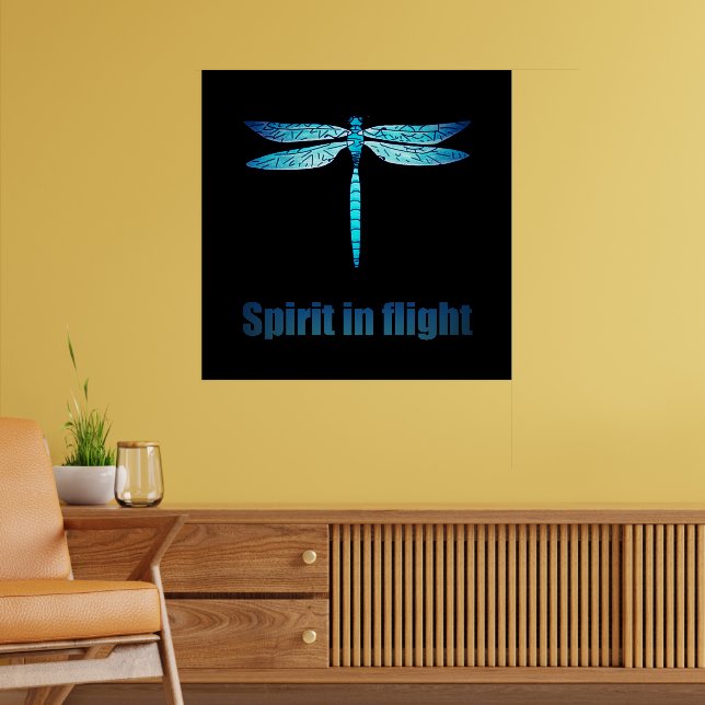 Blue Dragonfly in Flight Illustration Poster (Living Room 2)