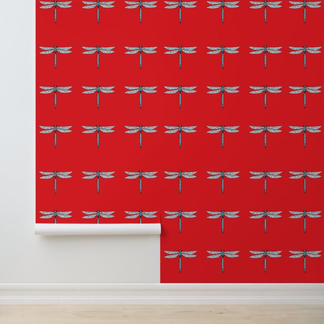 blue dragonfly in red wallpaper (Application)