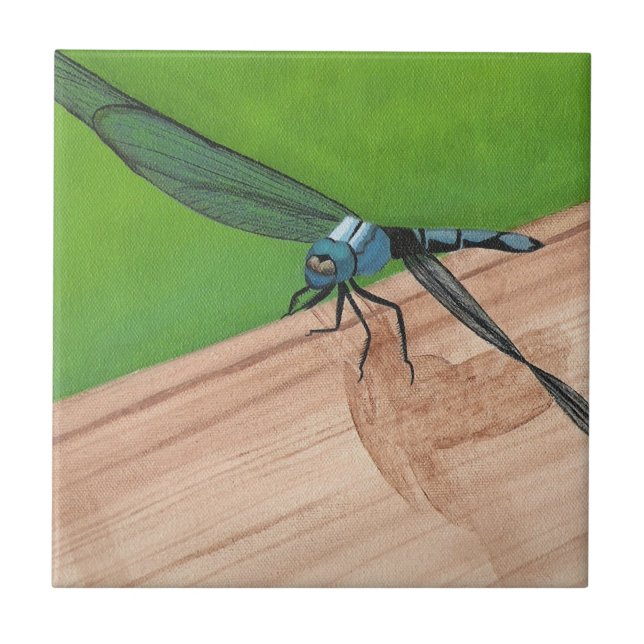Blue Dragonfly Insect on a Rail Tiles (Front)