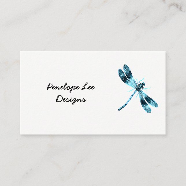 Blue Dragonfly Minimalist Classy Business Card (Front)