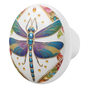 Blue Dragonfly - Multicolored Rainbow Colourful Ceramic Knob