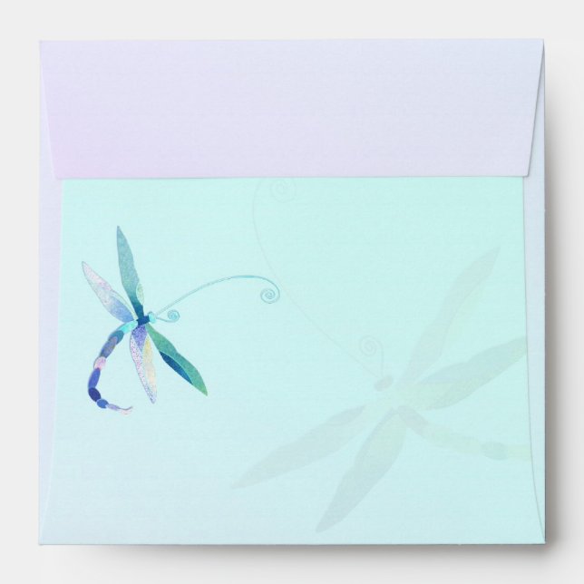 Blue Dragonfly Ombre Wedding Pre Addressed Envelopes (Back (Top Flap))