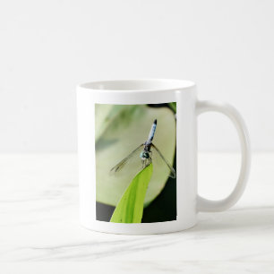 Blue Dragonfly on a green leaf Coffee Mug