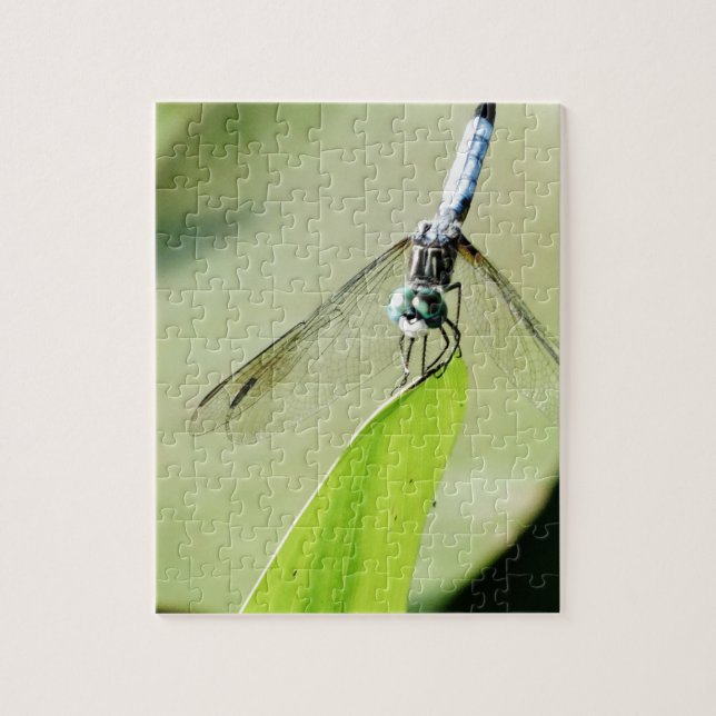 Blue Dragonfly on a green leaf Jigsaw Puzzle (Vertical)
