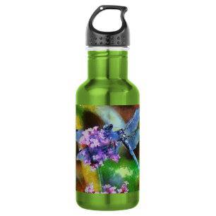 Blue Dragonfly on Wild Garlic Dot Art 532 Ml Water Bottle