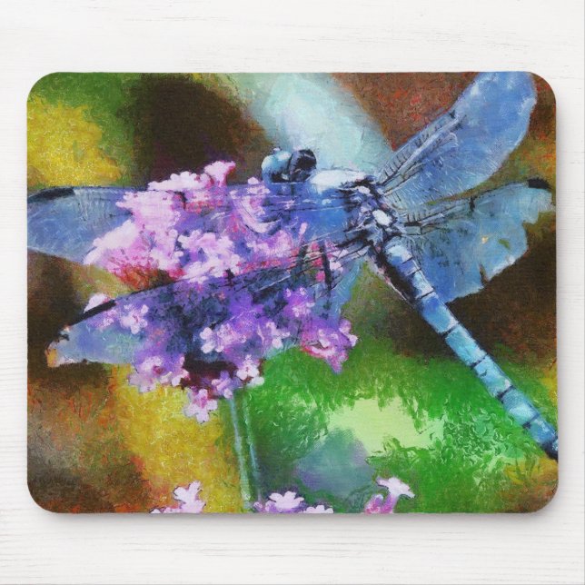 Blue Dragonfly on Wild Garlic Dot Art Mouse Mat (Front)