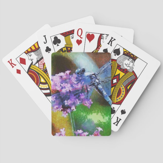 Blue Dragonfly on Wild Garlic Dot Art Playing Cards (Back)