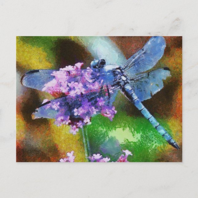 Blue Dragonfly on Wild Garlic Dot Art Postcard (Front)