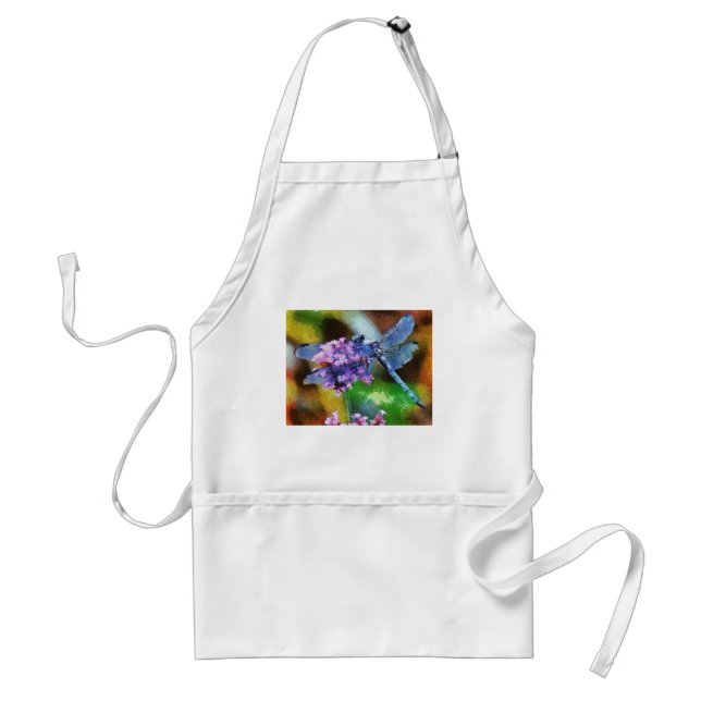 Blue Dragonfly on Wild Garlic Dot Art Standard Apron (Front)