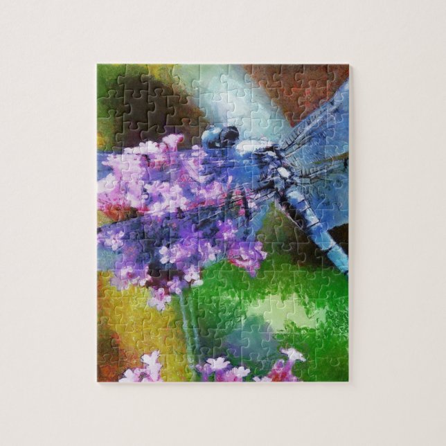 Blue Dragonfly on Wild Garlic Jigsaw Puzzle (Vertical)