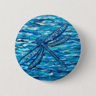 Blue Dragonfly Painting 6 Cm Round Badge