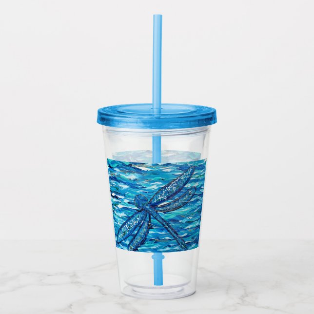 Blue Dragonfly Painting Acrylic Tumbler (Front)