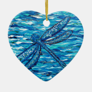 Blue Dragonfly Painting Ceramic Tree Decoration