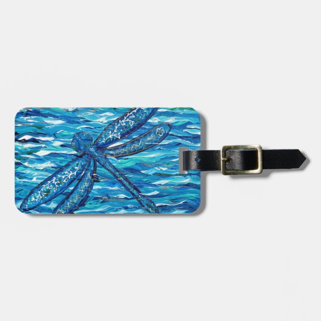 Blue Dragonfly Painting Luggage Tag (Front Horizontal)