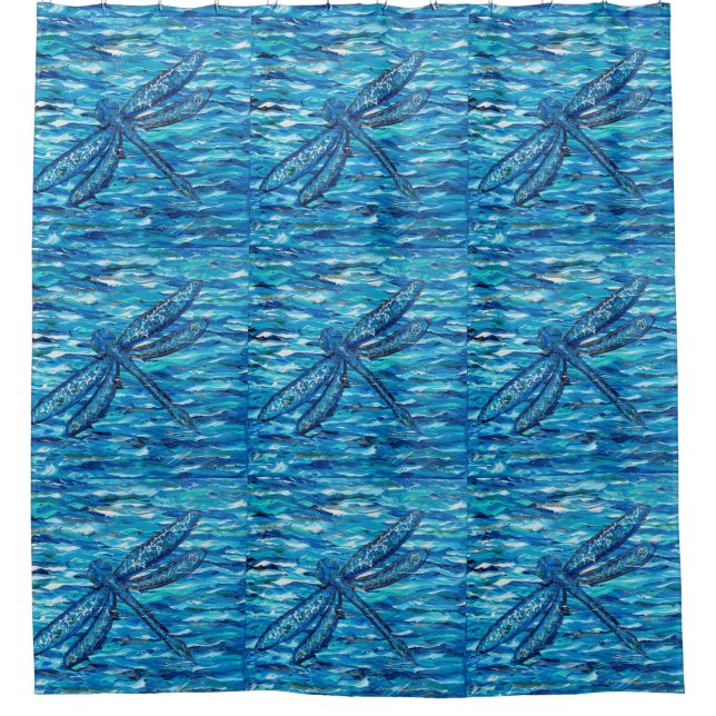 Blue Dragonfly Painting Shower Curtain (Front)