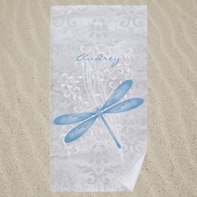 Blue Dragonfly Personalised Beach Towel (Blue Dragonfly Personalized Beach Towel)