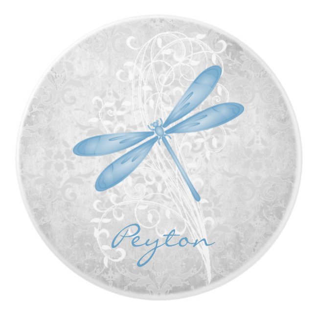 Blue Dragonfly Personalised Ceramic Knob (Front)